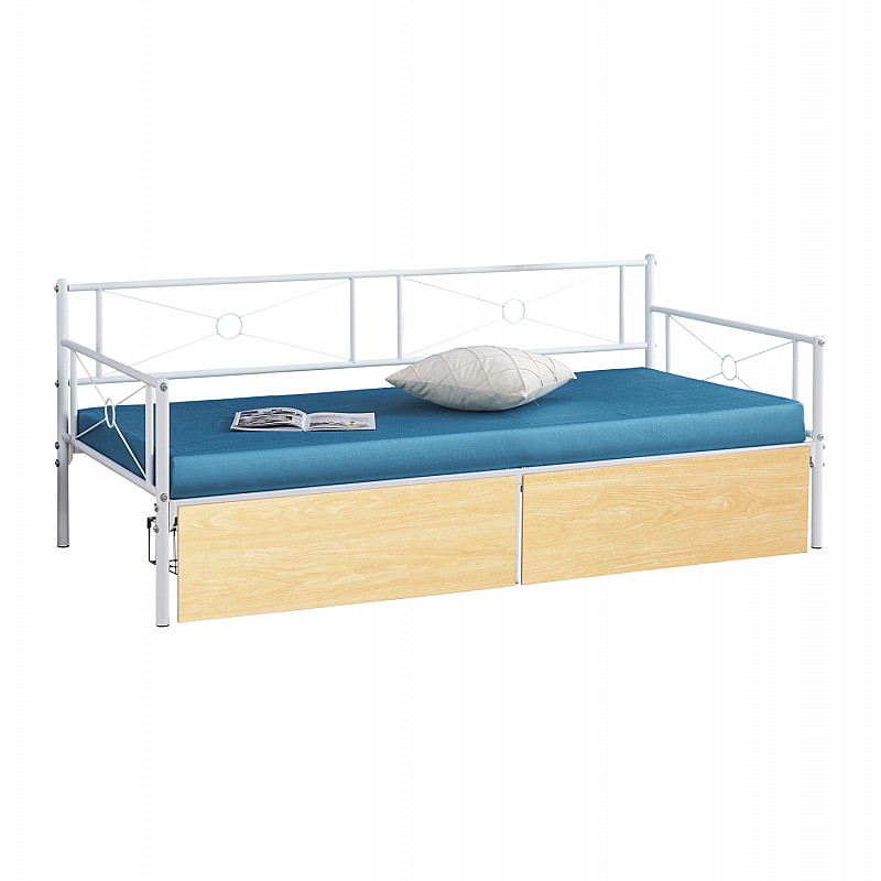 ΚΡΕΒΑΤΙ-ΚΑΝΑΠΕΣ BERNIE HM21121.02 ΛΕΥΚΟ ΜΕΤΑΛΛΟ & 2 SONAMA ΣΥΡΤΑΡΙΑ- ΓΙΑ 190x90εκ.