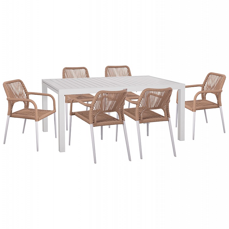 ΣΕΤ ΤΡΑΠΕΖΑΡΙΑΣ ΕΞ.ΧΩΡΟΥ 7ΤΜΧ KRUM HM21131 ΛΕΥΚΟ ΑΛΟΥΜΙΝΙΟ--P.E.RATTAN