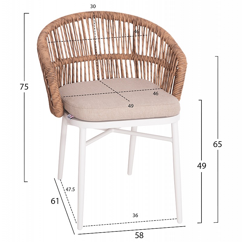 ΣΕΤ ΤΡΑΠΕΖΑΡΙΑΣ ΕΞ.ΧΩΡΟΥ 7ΤΜΧ KRUM HM21148 ΛΕΥΚΟ ΑΛΟΥΜΙΝΙΟ-P.E.RATTAN
