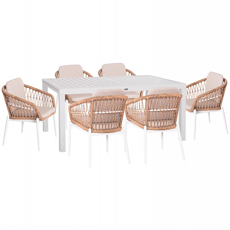 ΣΕΤ ΤΡΑΠΕΖΑΡΙΑΣ ΕΞ.ΧΩΡΟΥ 7ΤΜΧ KRUM HM21149 ΛΕΥΚΟ ΑΛΟΥΜΙΝΙΟ--P.E.RATTAN