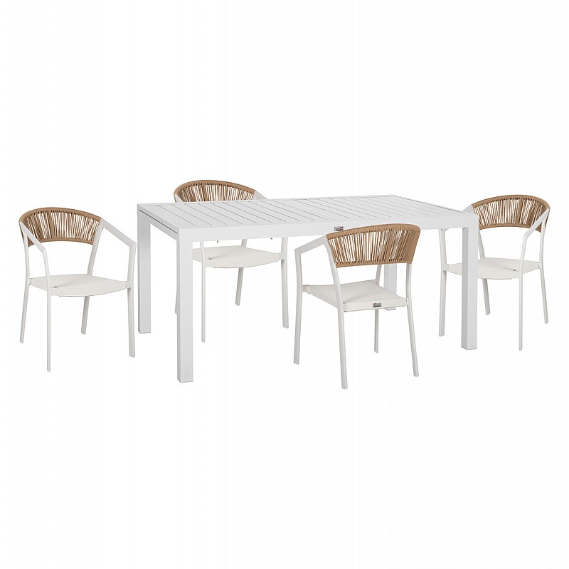 ΣΕΤ ΤΡΑΠΕΖΑΡΙΑΣ ΕΞ.ΧΩΡΟΥ 5ΤΜΧ KRUM HM21162 ΛΕΥΚΟ ΑΛΟΥΜΙΝΙΟ-P.E.RATTAN-TEXTILENE