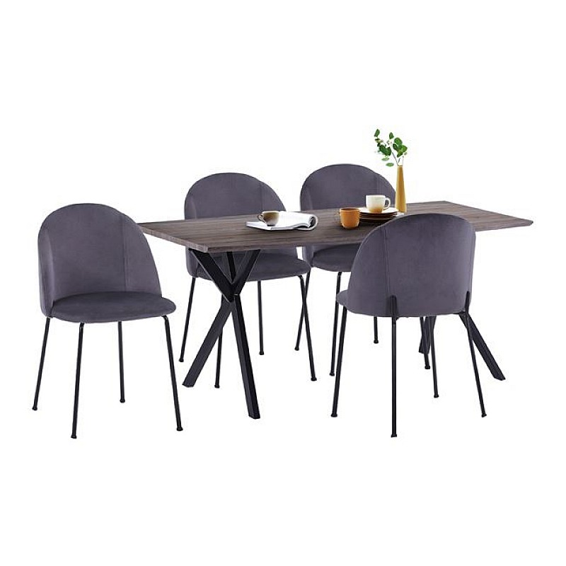 ΣΕΤ ΤΡΑΠΕΖΑΡΙΑΣ HM11181 5ΤΜΧ ΤΡΑΠΕΖΙ 140x80x75 cm MDF OLD BEECH & ΚΑΡΕΚΛΕΣ CLARA ΓΚΡΙ ΒΕΛΟΥΔΟ