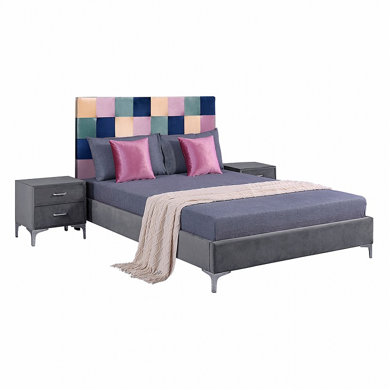 ΣΕΤ ΚΡΕΜΑΤΟΚΑΜΑΡΑΣ 3 ΤΜΧ ΒΕΛΟΥΔΟ ΓΚΡΙ COLOR PATTERN HM11260