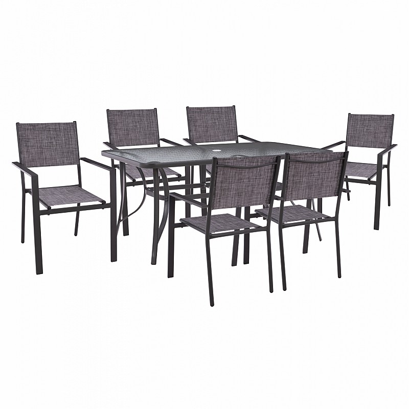 ΣΕΤ ΤΡΑΠΕΖΑΡΙΑ 7ΤΜΧ ΤΡΑΠΕΖΙ BRUNO 150X90 ΜΕ ΠΟΛΥΘΡΟΝΕΣ TEXTILINE ΓΚΡΙ HM11468