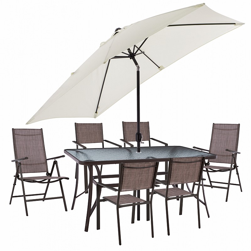 ΣΕΤ ΤΡΑΠΕΖΑΡΙΑ ΤΡΑΠΕΖΙ ΜΕ ΟΜΠΡΕΛΑ ΜΠΕΖ & ΠΟΛΥΘΡΟΝΕΣ 7ΘΕΣΕΩΝ & TEXTILINE ΚΑΦΕ HM11494