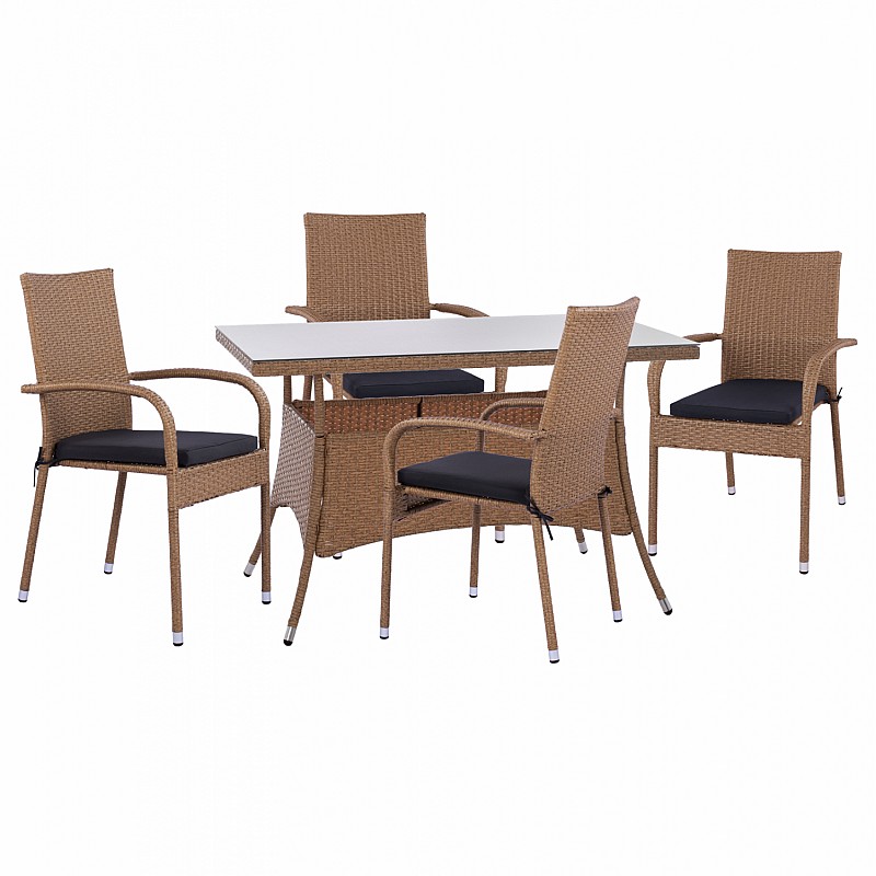 ΣΕΤ ΤΡΑΠΕΖΑΡΙΑΣ 5ΤΜΧ ΤΡΑΠ. 120Χ70 & ΠΟΛΥΘΡΟΝΕΣ WICKER RATTAN ΜΠΕΖ ΚΑΦΕ HM11712.32