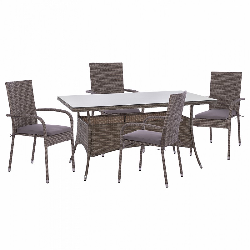 ΣΕΤ ΤΡΑΠΕΖΑΡΙΑΣ 5ΤΜΧ ΤΡΑΠ. 150Χ90 & ΠΟΛΥΘΡΟΝΕΣ WICKER RATTAN ΜΠΕΖ ΚΑΦΕ HM11714.02