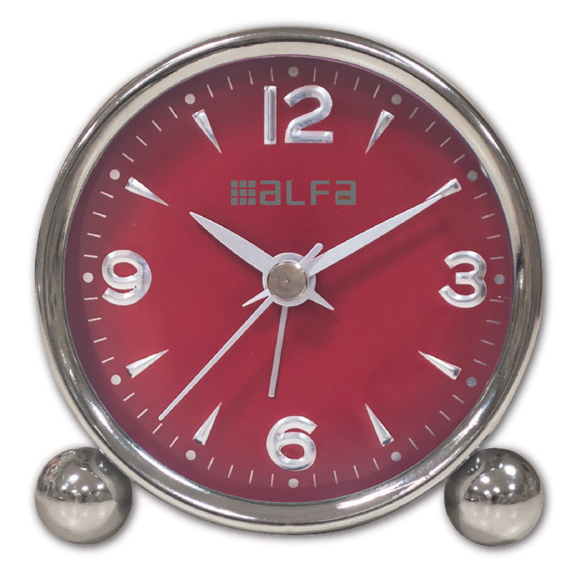 Ρολόι Επιτραπέζιο ΑΜ03 Alfaone Αναλογικό Αθόρυβο Μεταλλικό Chrome-Κόκκινο