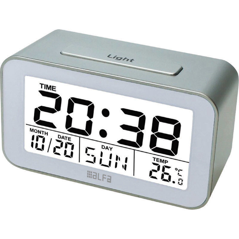Ρολόι Επιτραπέζιο ΕΤ622Α Alfaone Ψηφιακό Με ένδειξη θερμοκρασίας και φωτιζόμενη οθόνη Silver-Λευκό