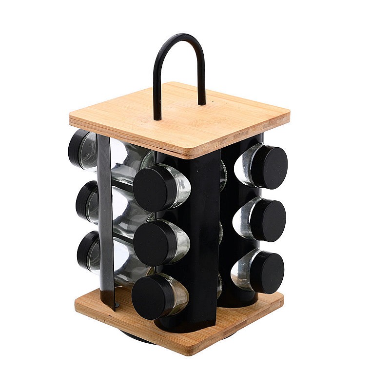ESTIA ΒΑΣΗ ΜΠΑΧΑΡΙΚΩΝ BAMBOO ESSENTIALS ΜΕ 12 ΓΥΑΛΙΝΑ ΔΟΧΕΙΑ ΠΕΡΙΣΤΡΕΦΟΜΕΝΗ ΜΑΥΡΗ ESTIA 01-14650