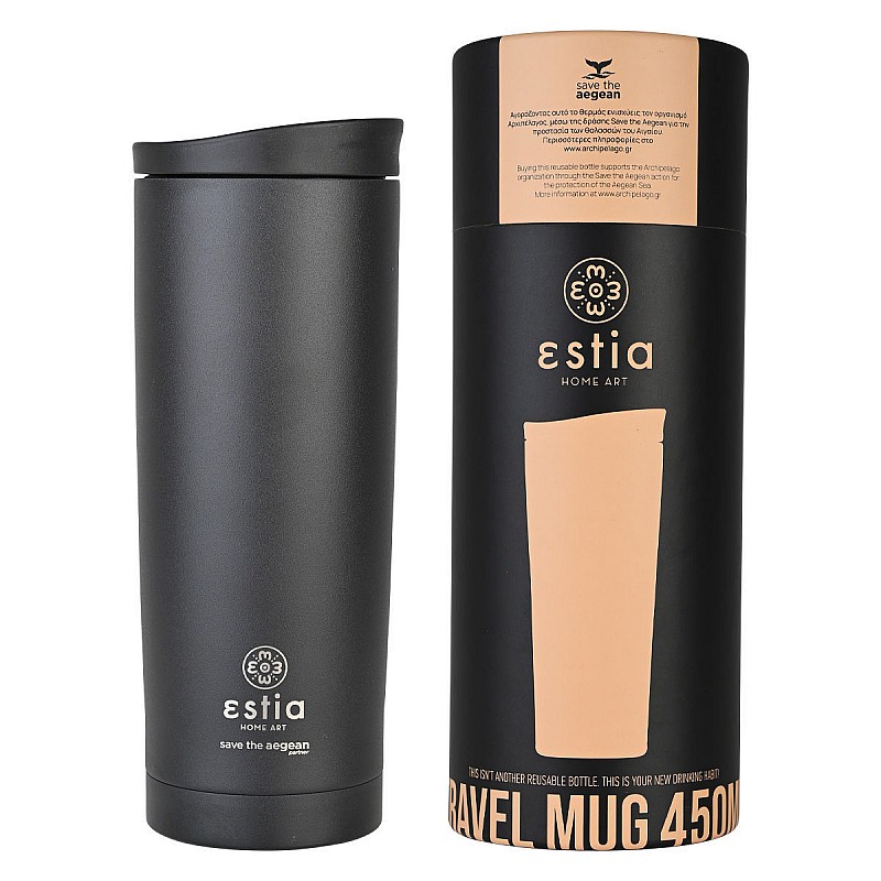 ESTIA ΘΕΡΜΟΣ TRAVEL MUG SAVE THE AEGEAN 450ml MIDNIGHT BLACK ESTIA 01-20316