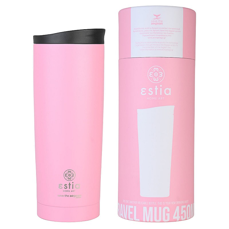 ESTIA ΘΕΡΜΟΣ TRAVEL MUG SAVE THE AEGEAN 450ml BLOSSOM ROSE ESTIA 01-20354