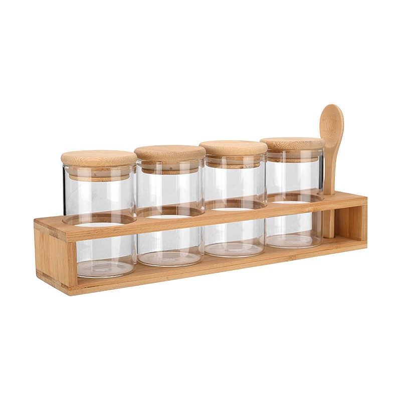ESTIA ΔΟΧΕΙΑ ΜΠΑΧΑΡΙΚΩΝ ΓΥΑΛΙΝΑ ΣΕΤ 5 ΤΕΜ 27x6.5x12.5cm ΜΕ ΒΑΣΗ BAMBOO ΚΑΙ ΚΟΥΤΑΛΙ ESTIA 01-28206