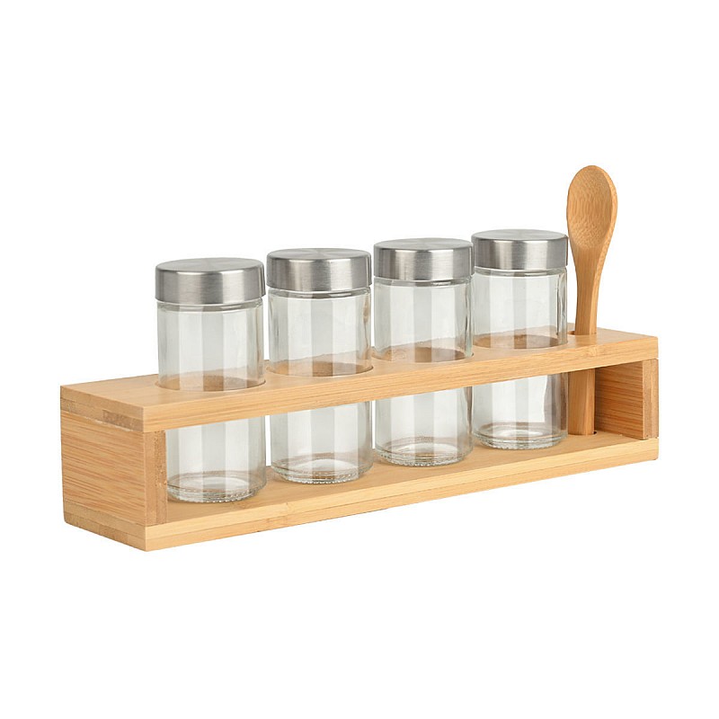 ESTIA ΔΟΧΕΙΑ ΜΠΑΧΑΡΙΚΩΝ BAMBOO ESSENTIALS ΓΥΑΛΙΝΑ ΣΕΤ 6 ΤΕΜ ΜΕ ΜΕΤΑΛΛΙΚΟ ΚΑΠΑΚΙ & ΒΑΣΗ BAMBOO ΜΕ ΚΟΥ ESTIA 01-28763