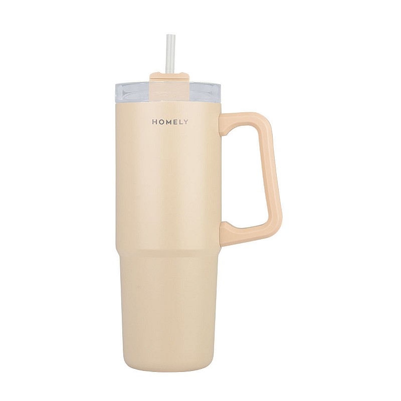 HOMELY ΘΕΡΜΟΣ STRAW TUMBLER 900ml SANDSTONE ESTIA 01-34504
