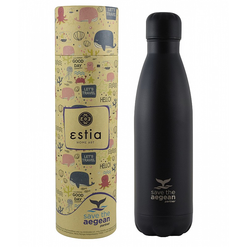 ESTIA ΘΕΡΜΟΣ TRAVEL FLASK SAVE THE AEGEAN 500ml MIDNIGHT BLACK ESTIA 01-7799