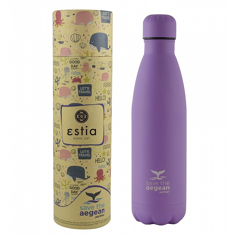 ESTIA ΘΕΡΜΟΣ TRAVEL FLASK SAVE THE AEGEAN 500ml LAVENDER PURPLE ESTIA 01-7805