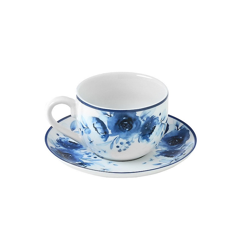 ESTIA ΚΟΥΠΑ ΤΣΑΙ BLUE ROSE ΠΟΡΣΕΛΑΝΙΝΗ ΑΝΑΓΛΥΦΗ 220ml & ΠΙΑΤΑΚΙ ESTIA 07-16135