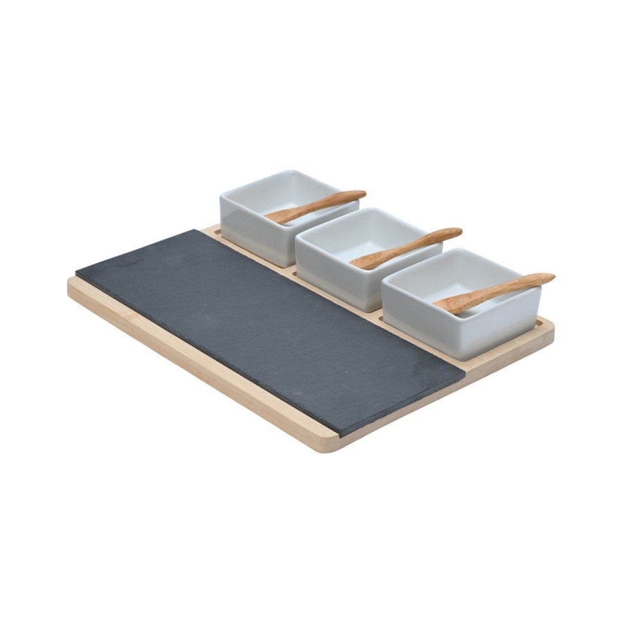 ESTIA ΠΛΑΤΩ ΣΕΡΒΙΡΙΣΜΑΤΟΣ ΣΧΙΣΤΟΛΙΘΟΥ ΜΕ ΞΥΛΙΝΗ ΒΑΣΗ & 3 ΜΠΟΛ ΜΕ ΚΟΥΤΑΛΙ 28x11cm ESTIA 07-24161