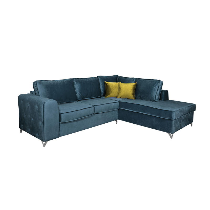 καναπές γωνία δεξιά Gala μπλε/μουσταρδί 280*210*85 με αποσπώμενα μαξιλάρια Fylliana 1-831-91-655