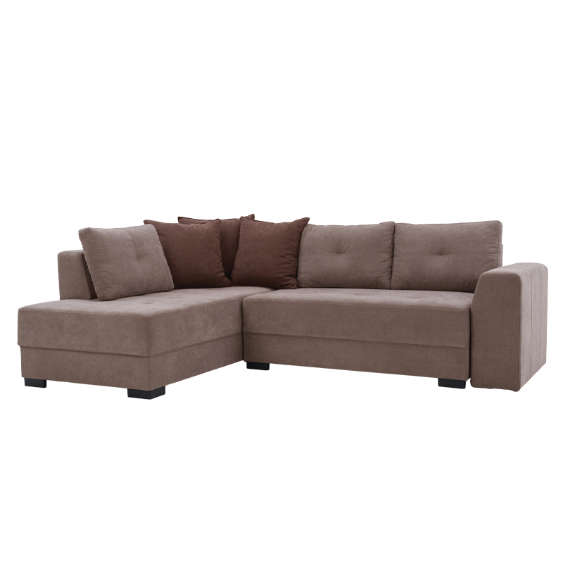 Καναπές γωνία Μona μπεζ με καφέ μαξιλάρια 250*190*88 ημιαδιάβροχο ύφασμα Fylliana 880-00-003