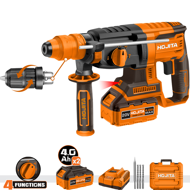 Περιστροφικό κρουστικό πιστολέτο HOJITA Brushless 26mm με ταχυτσοκ - μπαταρία 20V Βαλιτσάκι