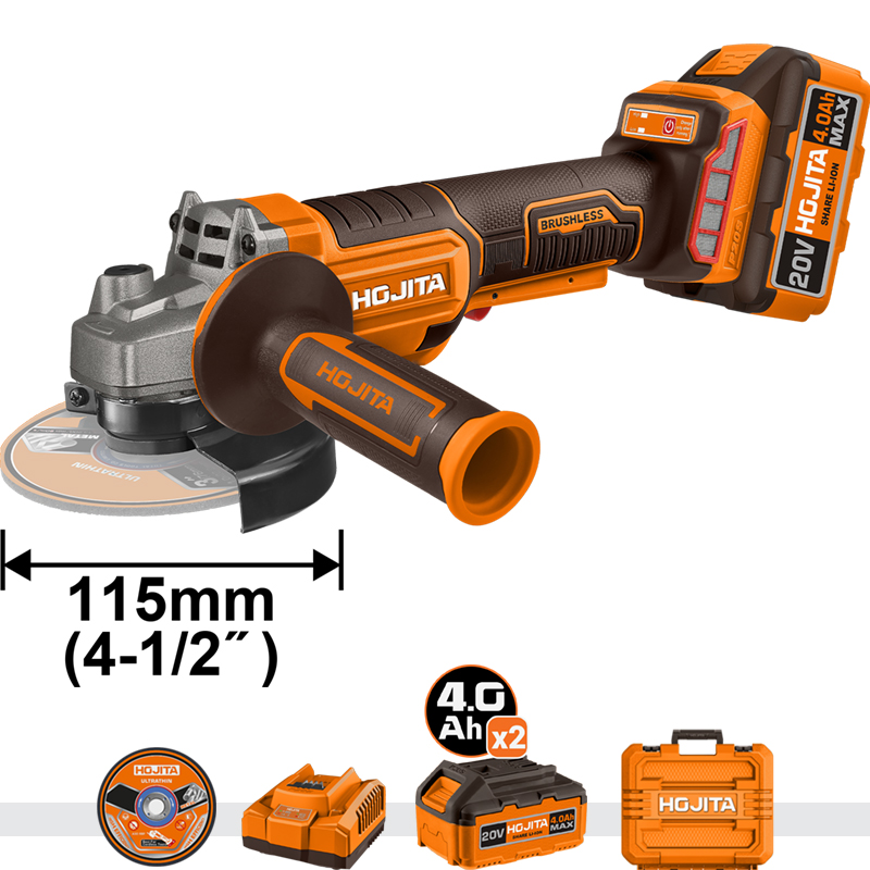 Γωνιακός τροχός HOJITA Brushless 115mm -2 ταχυτήτων μπαταρίας 20V Βαλιτσάκι