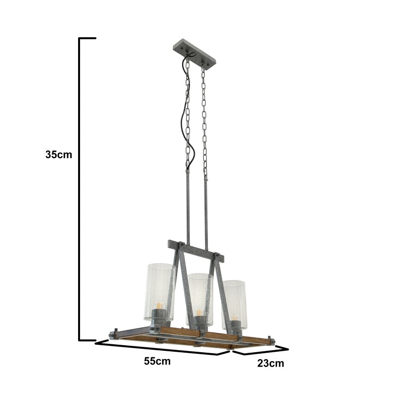 INART ΦΩΤΙΣΤΙΚΟ ΟΡΟΦΗΣ 3ΦΩΤΟ ΜΕΤΑΛΛΙΚΟ/ΞΥΛΙΝΟ ΑΝΤΙΚΕ ΓΚΡΙ 55Χ23Χ35 Inart 3-10-585-0004