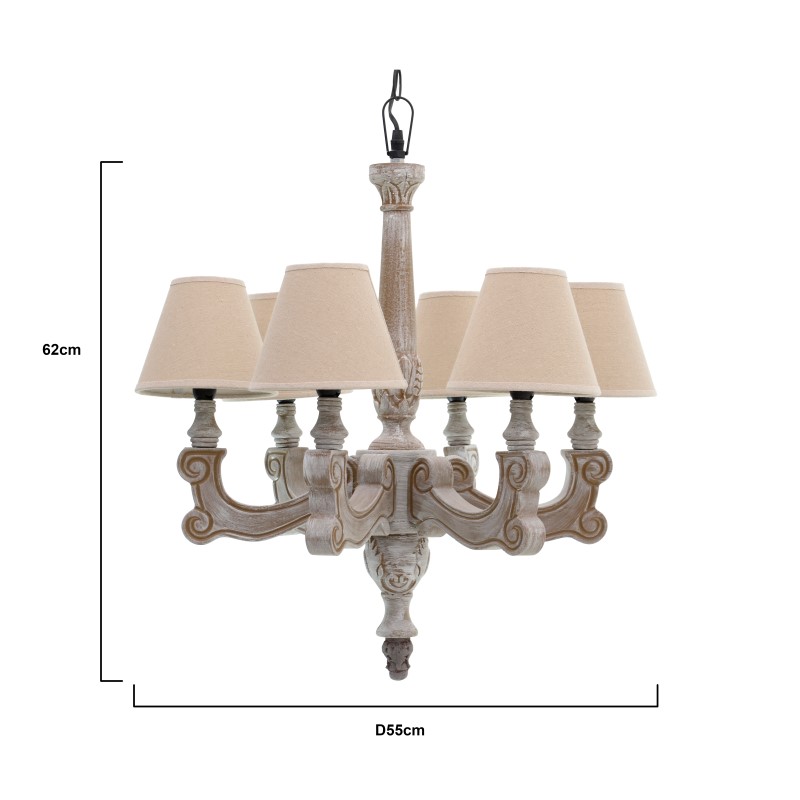INART ΦΩΤΙΣΤΙΚΟ ΟΡΟΦΗΣ ΞΥΛΙΝΟ 6ΦΩΤΟ ΜΠΕΖ 55Χ55X62/100 Inart 3-10-876-0007