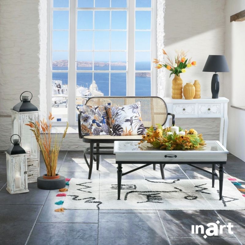 INART ΠΑΓΚΑΚΙ ΡΑΤΤΑΝ ΜΑΥΡΟ/ΕΚΡΟΥ 118Χ52Χ88/46 Inart 3-50-597-0064