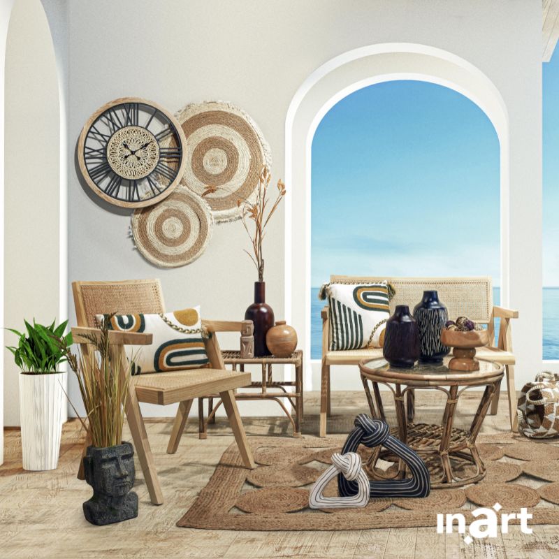 INART ΚΑΝΑΠΕΣ 2ΘΕΣΙΟΣ ΞΥΛΙΝΟΣ/RATTAN NATURAL 105X50X85/45 Inart 3-50-597-0075