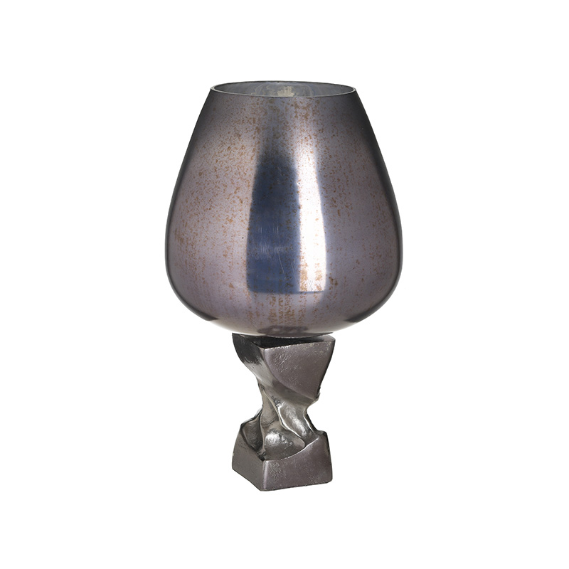 INART ΒΑΖΟ ΓΥΑΛΙΝΟ/ΑΛΟΥΜΙΝΙΟΥ ΑΣΗΜΙ/ΓΚΡΙ Φ23X38 Inart 3-70-162-0185