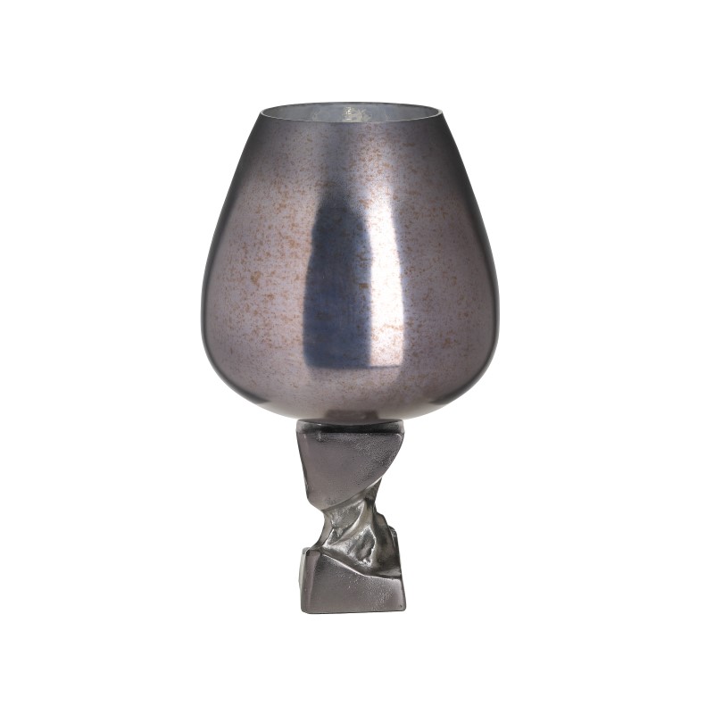 INART ΒΑΖΟ ΓΥΑΛΙΝΟ/ΑΛΟΥΜΙΝΙΟΥ ΑΣΗΜΙ/ΓΚΡΙ Φ23X38 Inart 3-70-162-0185