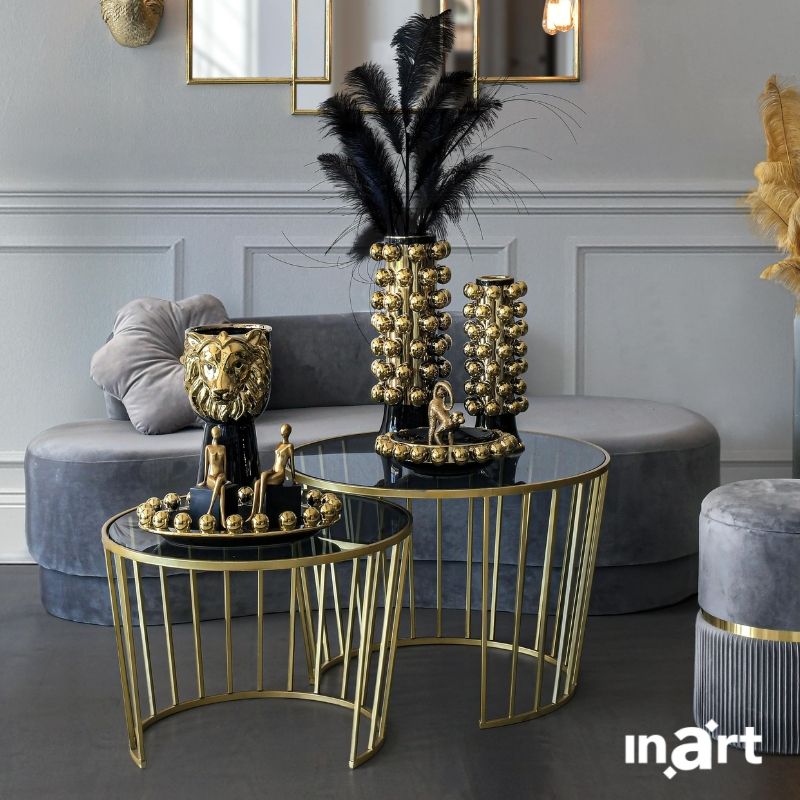 INART ΒΑΖΟ ΚΕΡΑΜΙΚΟ ΜΑΥΡΟ/ΧΡΥΣΟ Φ20X45 Inart 3-70-473-0027