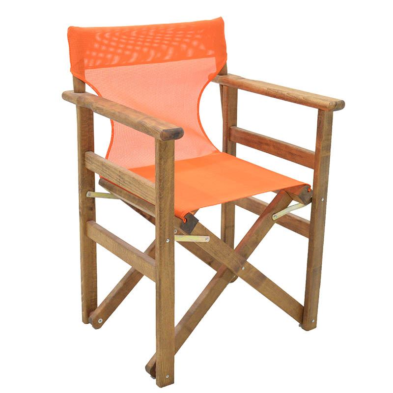 Πολυθρόνα σκηνοθέτη "SUNSET" από ξύλο/ύφασμα σε χρώμα καρυδί/πορτοκαλί 60x51x86