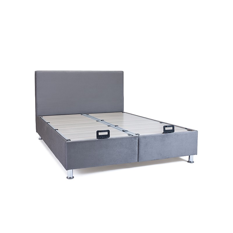 Κρεβάτι με στρώμα "BIZ" διπλό με αποθηκευτικό χώρο από βελούδο σε γκρι χρώμα 160x200