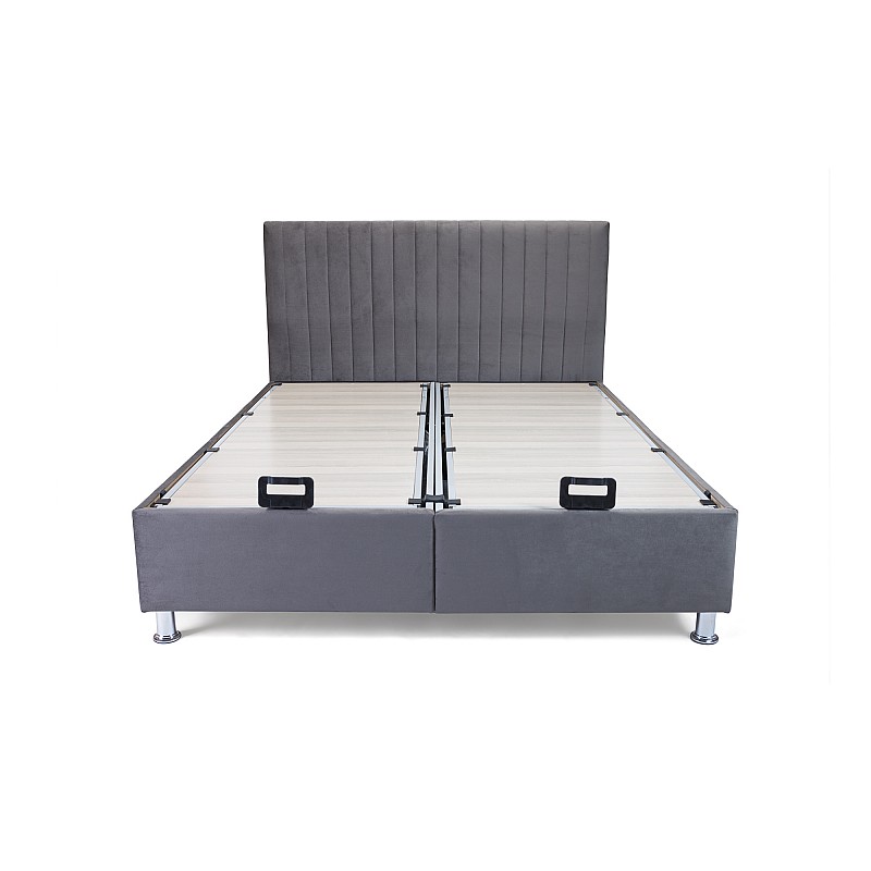 Κρεβάτι με στρώμα "GALA" διπλό με αποθηκευτικό χώρο από βελούδο σε γκρι χρώμα 160x200