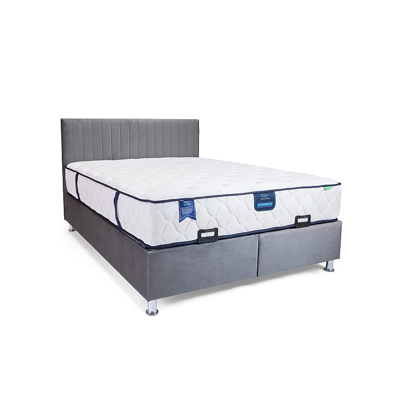 Κρεβάτι με στρώμα "GALA" διπλό με αποθηκευτικό χώρο από βελούδο σε γκρι χρώμα 160x200