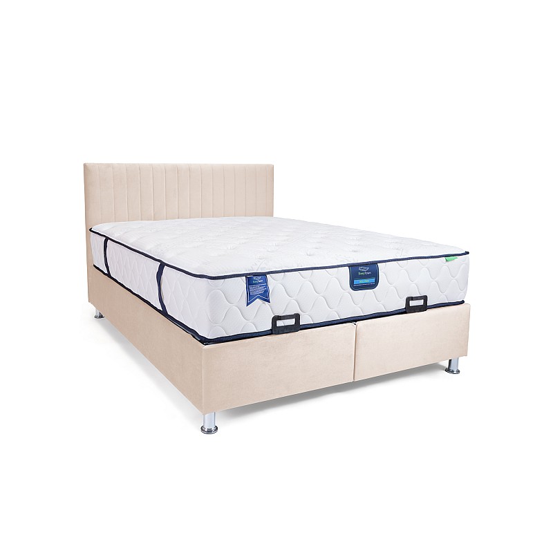 Κρεβάτι με στρώμα "GALA" διπλό με αποθηκευτικό χώρο από βελούδο σε μπεζ χρώμα 160x200
