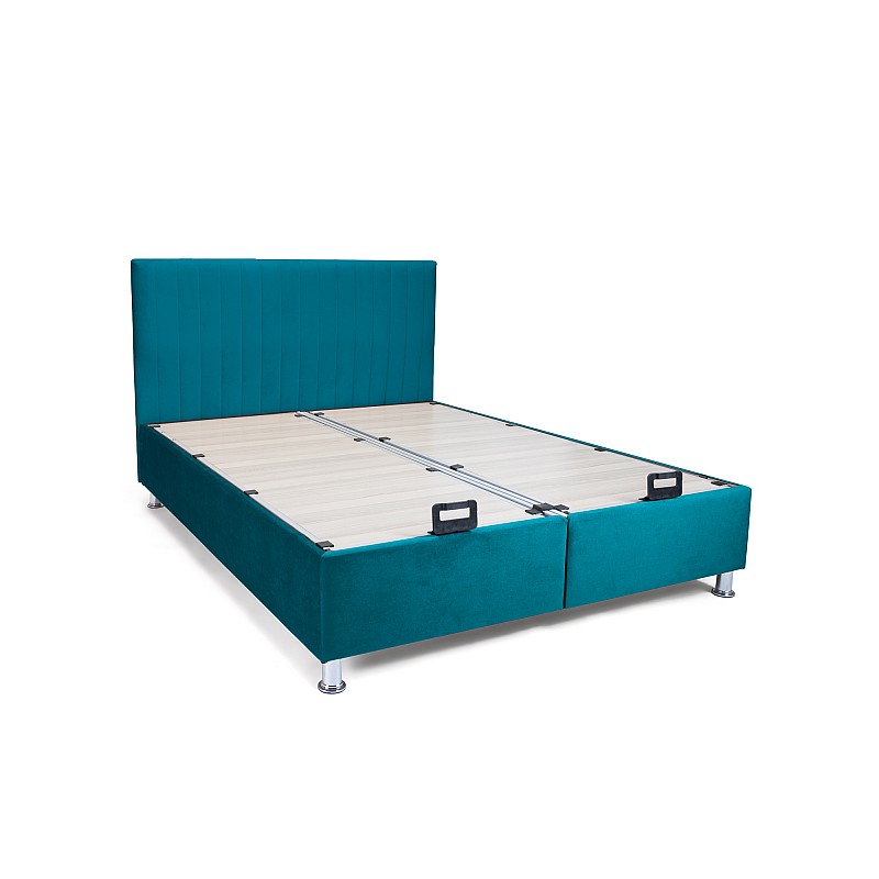 Κρεβάτι με στρώμα "GALA" διπλό με αποθηκευτικό χώρο από βελούδο σε πετρόλ χρώμα 160x200