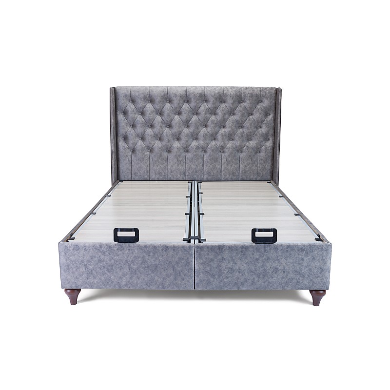 Κρεβάτι με στρώμα "VERO" διπλό με αποθηκευτικό χώρο από alcantara σε γκρι χρώμα 160x200