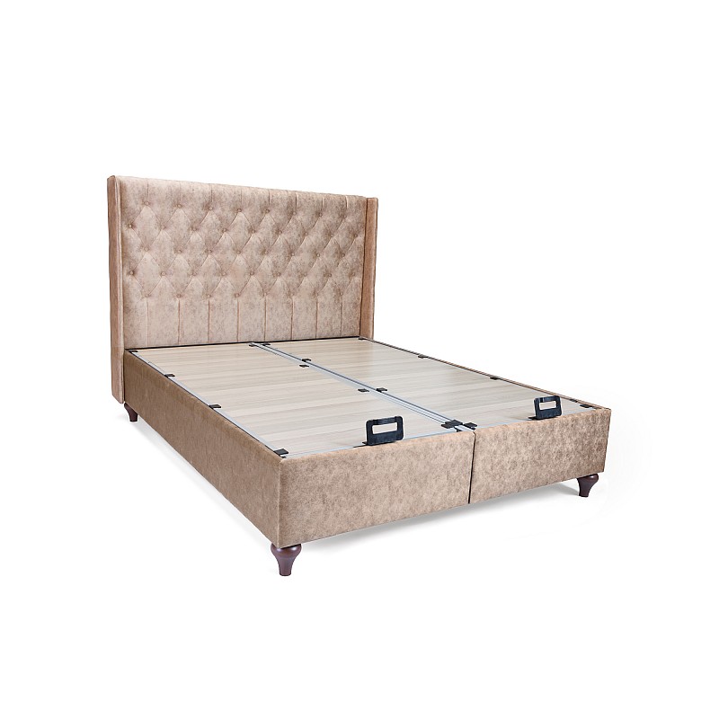 Κρεβάτι με στρώμα "VERO" διπλό με αποθηκευτικό χώρο από alcantara σε μπεζ χρώμα 160x200
