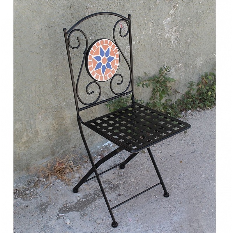Καρέκλα πτυσσόμενη "BOLERO" με ψηφιδωτό καπάκι από μέταλλο σε χρώμα μαύρο 42x48x90