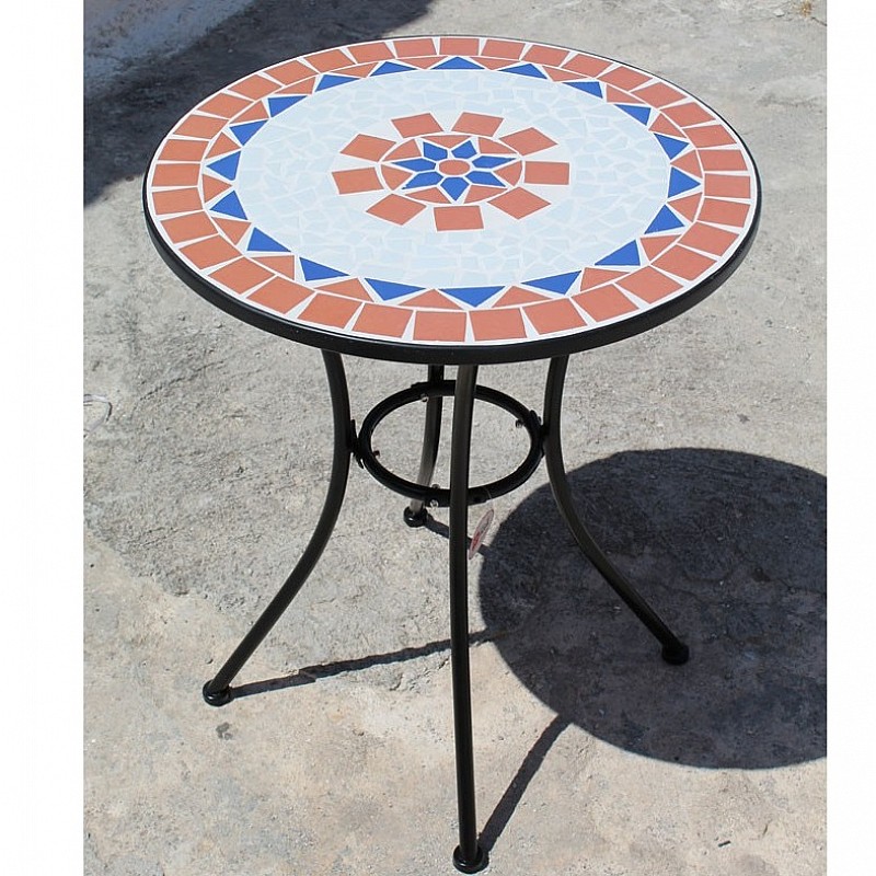 Τραπέζι στρόγγυλο "BOLERO" μεταλλικό με ψηφιδωτή επιφάνεια σε χρώμα μαύρο Φ60x71