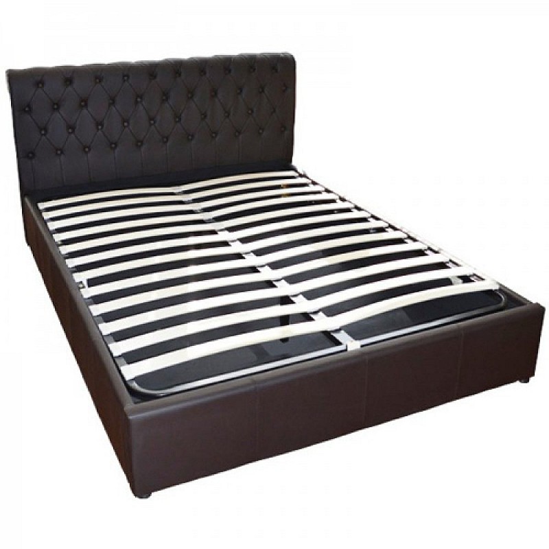 Κρεβάτι διπλό με επένδυση τεχνόδερμα σε καφέ χρώμα 150x200