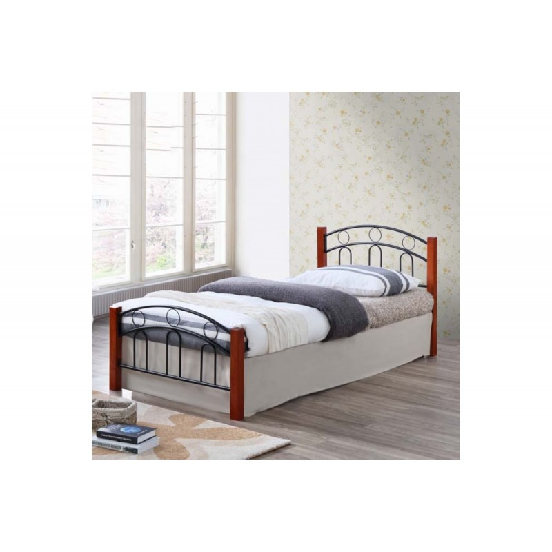 Κρεβάτι ημιδιπλό "LOUISA" από μέταλλο/ξύλο σε χρώμα καφέ/μαύρο 110x190