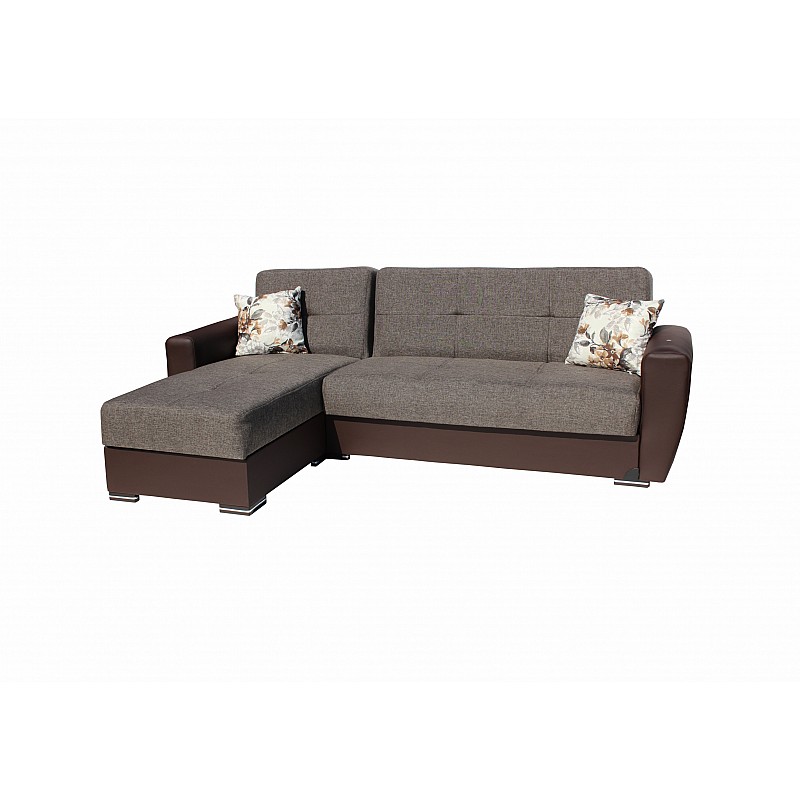 Καναπές-κρεβάτι γωνιακός "TORONTO" υφασμάτινος σε χρώμα καφέ 240x145x90