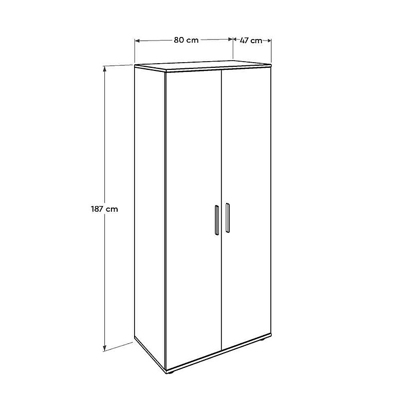 Ντουλάπα δίφυλλη σε χρώμα σονόμα 80x47x187