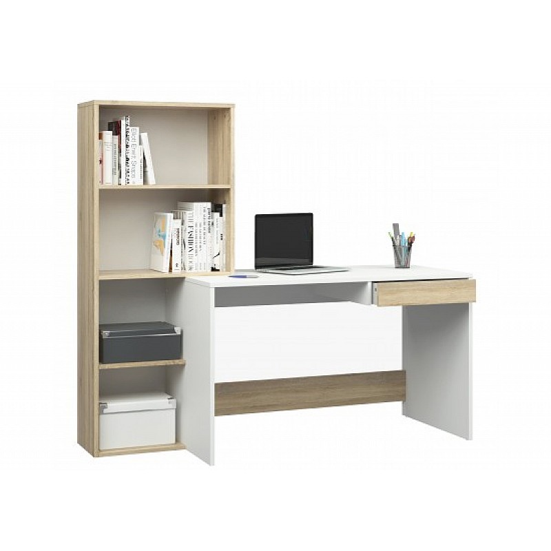 Γραφείο εργασίας με βιβλιοθήκη "DALMA" σε χρώμα σονόμα-λευκό 159x60x145