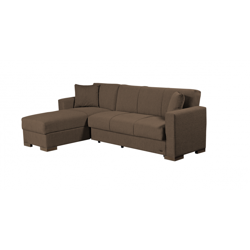 Γωνιακός καναπές-κρεβάτι  "HUGO" υφασμάτινος σε καφέ χρώμα 236x146x81